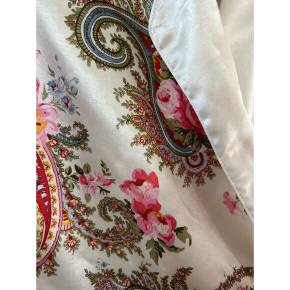Vintage 90s Cream White Pink Floral Paisley Satin Double Breasted Pajama Set - Picture 7 of 12